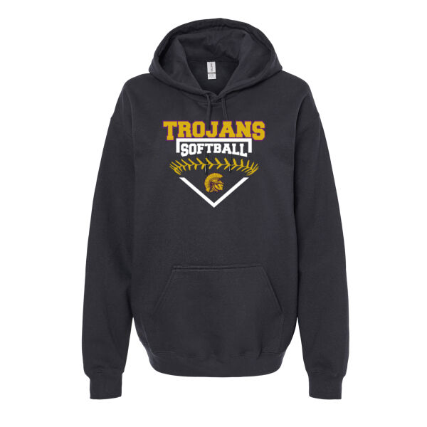 Trojans Softball Plate & Seams - Unisex Softstyle® Midweight Hooded Sweatshirt Thumbnail
