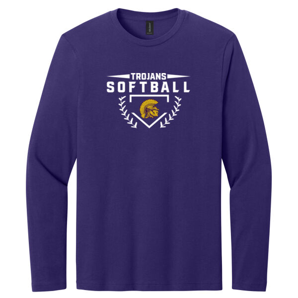 Trojan Softball With Plate & Seams - Softstyle ® Long Sleeve T Shirt Thumbnail